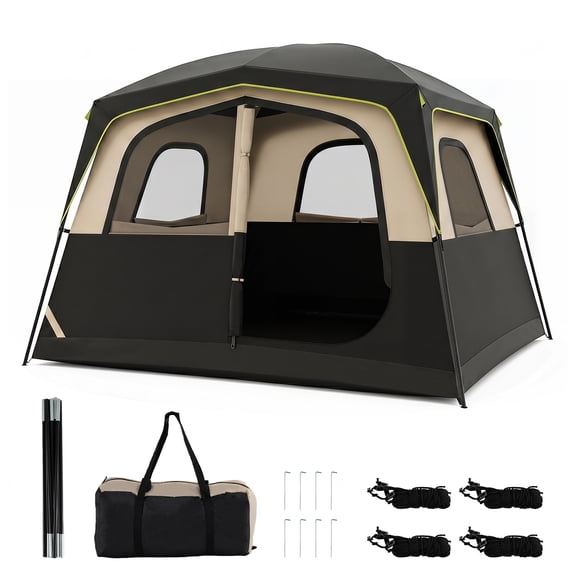 Gymax 6-Person Camping Tent w/ Top Rainfly Mesh Windows Large Door Ground Stakes Black
