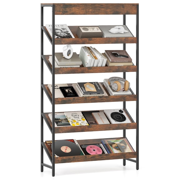 Gymax 6-Tier Bookshelf Industrial Tall Bookcase w/ Angled Shelves & Metal Frame