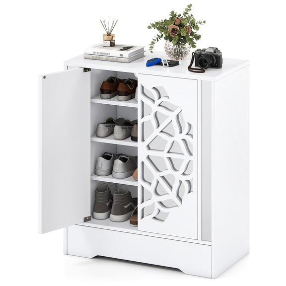 Gymax 6-Tier Mirrored Shoe Organizer w/Laser-Engraved Floral Patterns for Entryway