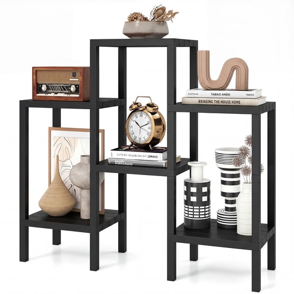 Gymax 6-Tier Plastic Modular Storage Shelves Open Display Utility Shelving Unit Black