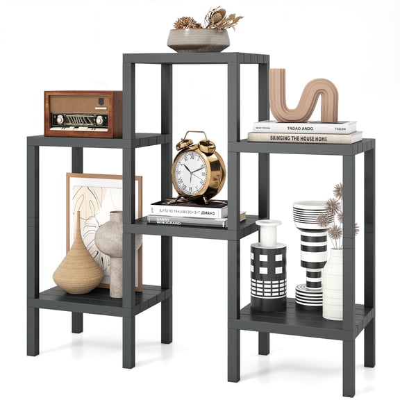 Gymax 6-Tier Plastic Modular Storage Shelves Open Display Utility Shelving Unit Gray