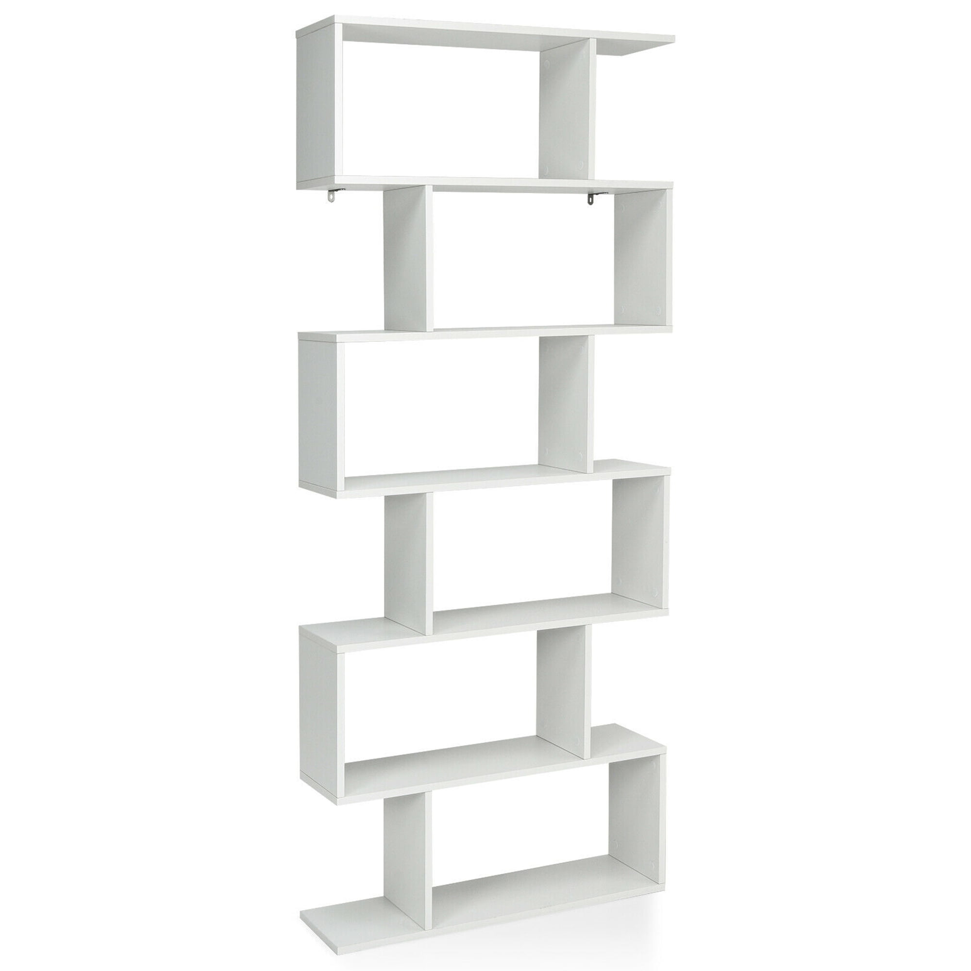 White Geometric S-Shaped 6-Tier Wooden Bookcase