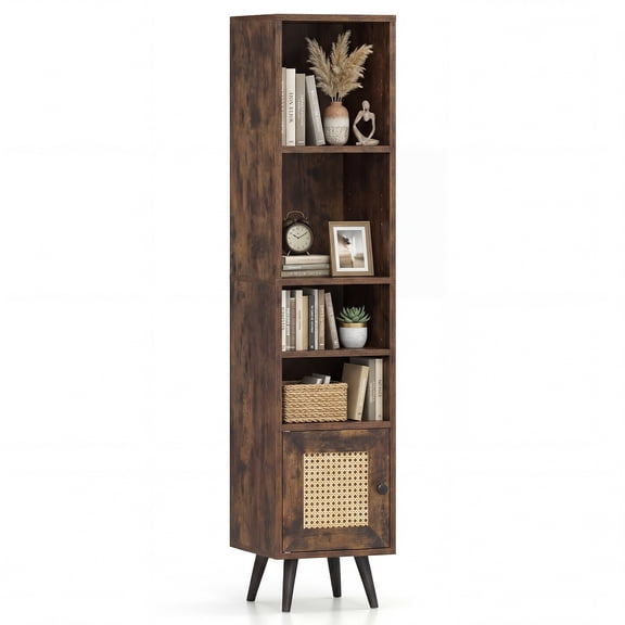 Gymax 6-Tier Tall Narrow Bookcase 54 Inches Slim Storage Cabinet w/ Adjustable Shelf