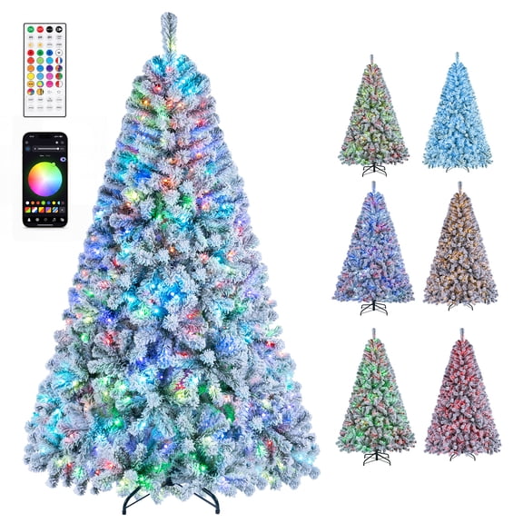 Gymax 6 ft Smart Christmas Tree w/ Remote & APP 300 Pre-Lit RGB LED Lights White
