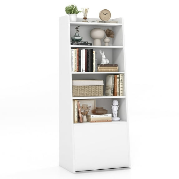 Gymax 6-tier Bookcase w/ 2 Adjustable Shelves Filp-up Door 5 Open Shelves Bedroom White
