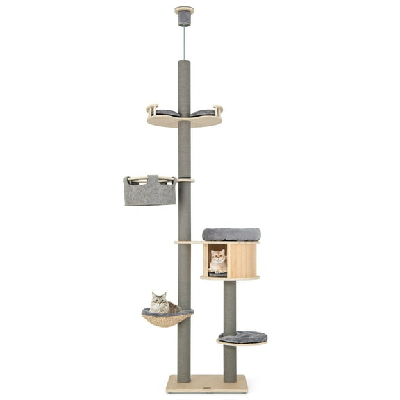 Gymax 6-tier Floor-to-Ceiling Cat Tree w/ Cat Condo Hammock Scratching Posts Platform
