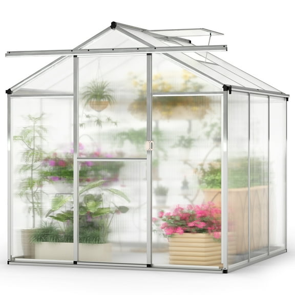 Gymax 6 x 6 FT Greenhouse for Outdoors Large Walk-in Green House w/ Rain Gutters