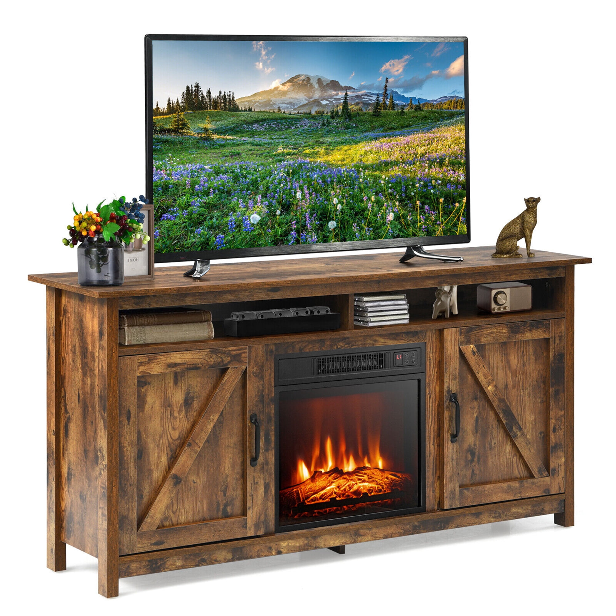 Gymax 60 Industrial Fireplace TV Stand W 18 1400W Electric Fireplace