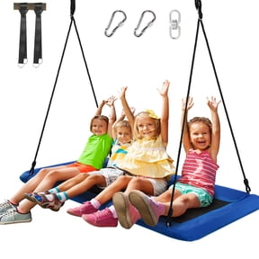 Gymax 60'' Kids Giant Tree Rectangle Swing 700 lbs w/ Adjustable Hanging Ropes Blue