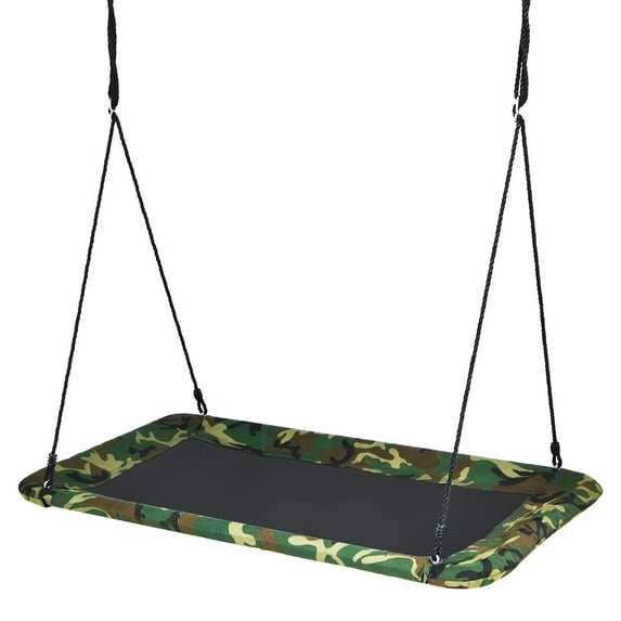 Gymax 60'' Kids Giant Tree Rectangle Swing 700 lbs w/ Adjustable Hanging Ropes Camo Green