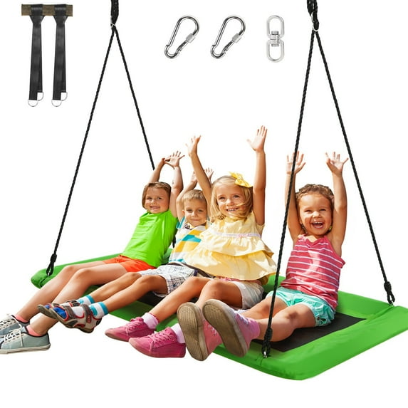 Gymax 60'' Kids Giant Tree Rectangle Swing 700 lbs w/ Adjustable Hanging Ropes Green