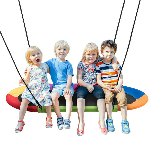 Gymax 60'' Saucer Tree Swing Surf Outdoor Adjustable Kids Giant Oval Platform Swing Set Colorful