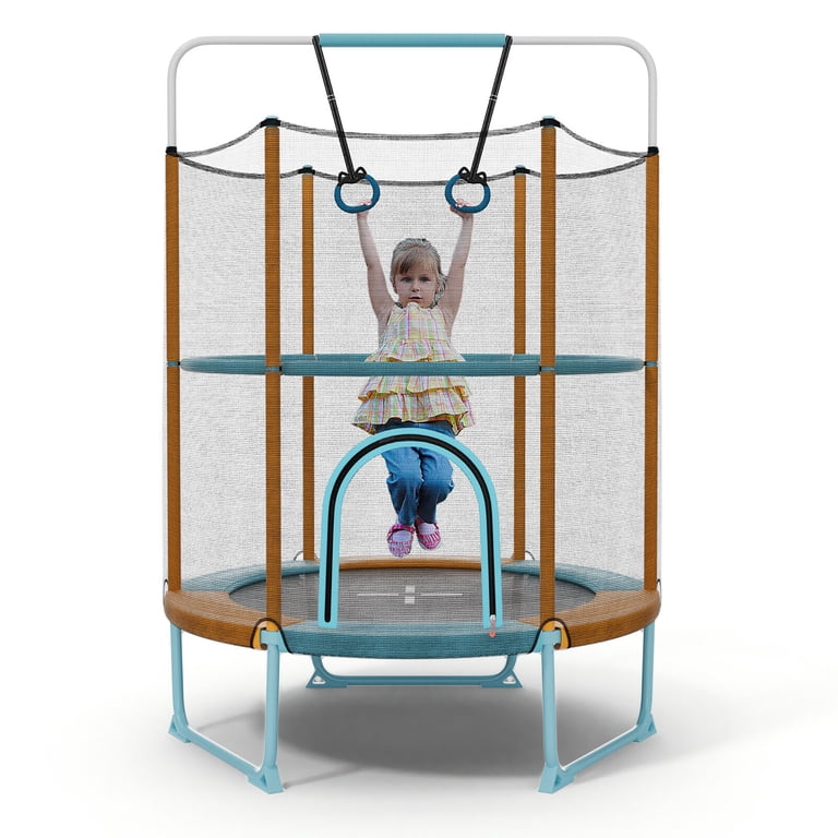 Gymax 60'' Kids Trampoline w/ Gymnastic Bar, Foamed Handle, No Gap