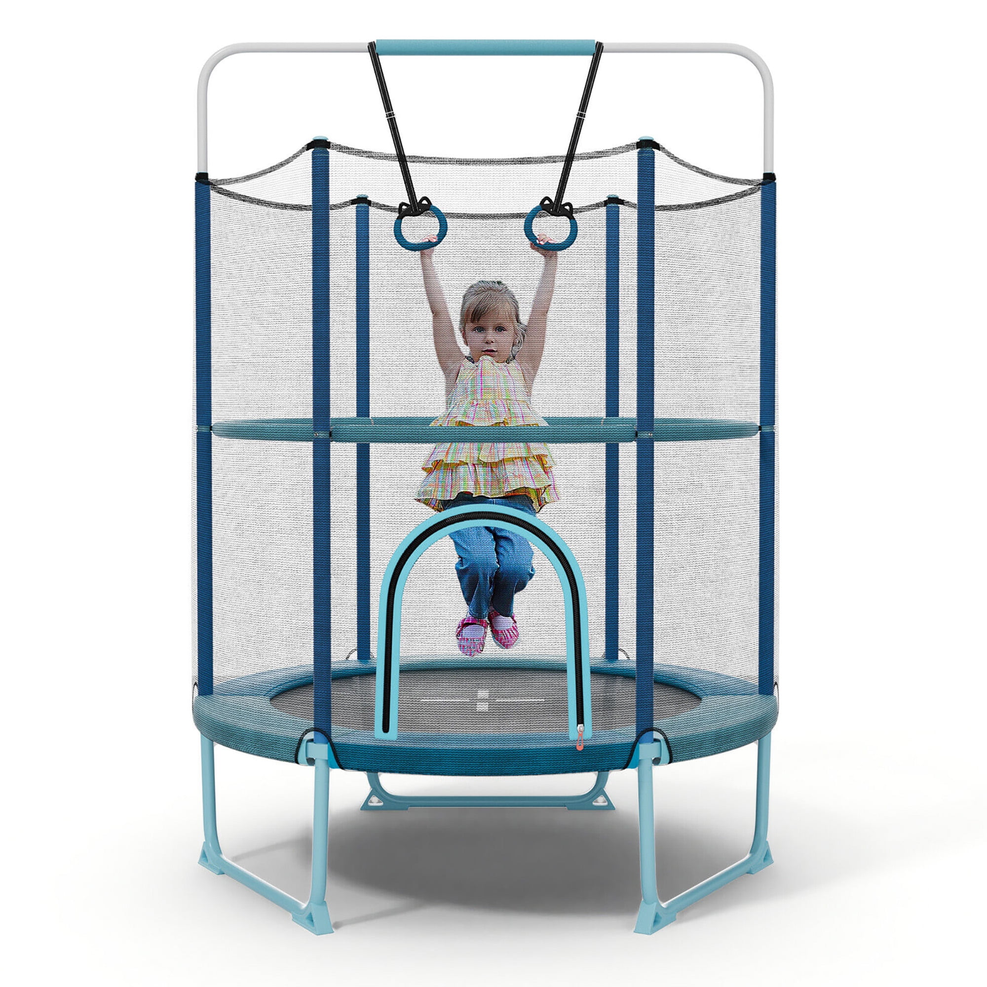 Gymax 60'' Kids Trampoline w/ Gymnastic Bar, Foamed Handle, No Gap