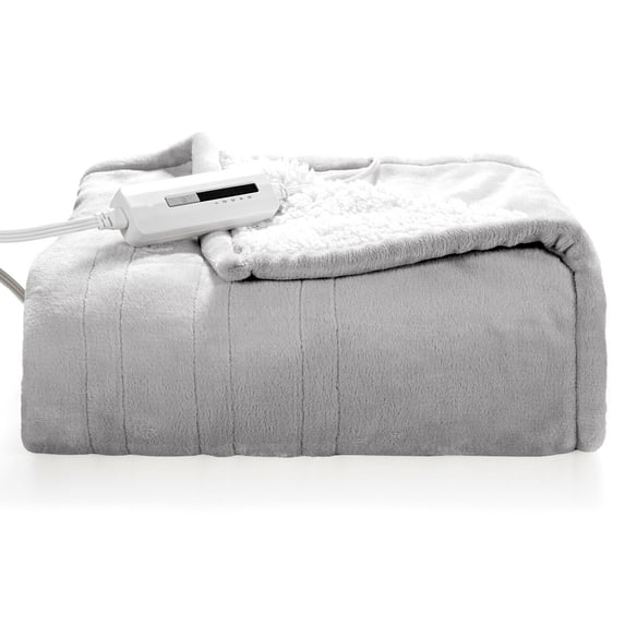 Gymax 60''x50'' Electric Heated Throw Blanket Flannel & Sherpa Double-sided Flush Grey