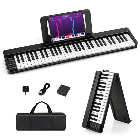 Gymax 61-Key Folding Piano Keyboard Portable Electric Piano w/ Full Size Keys Music Stand