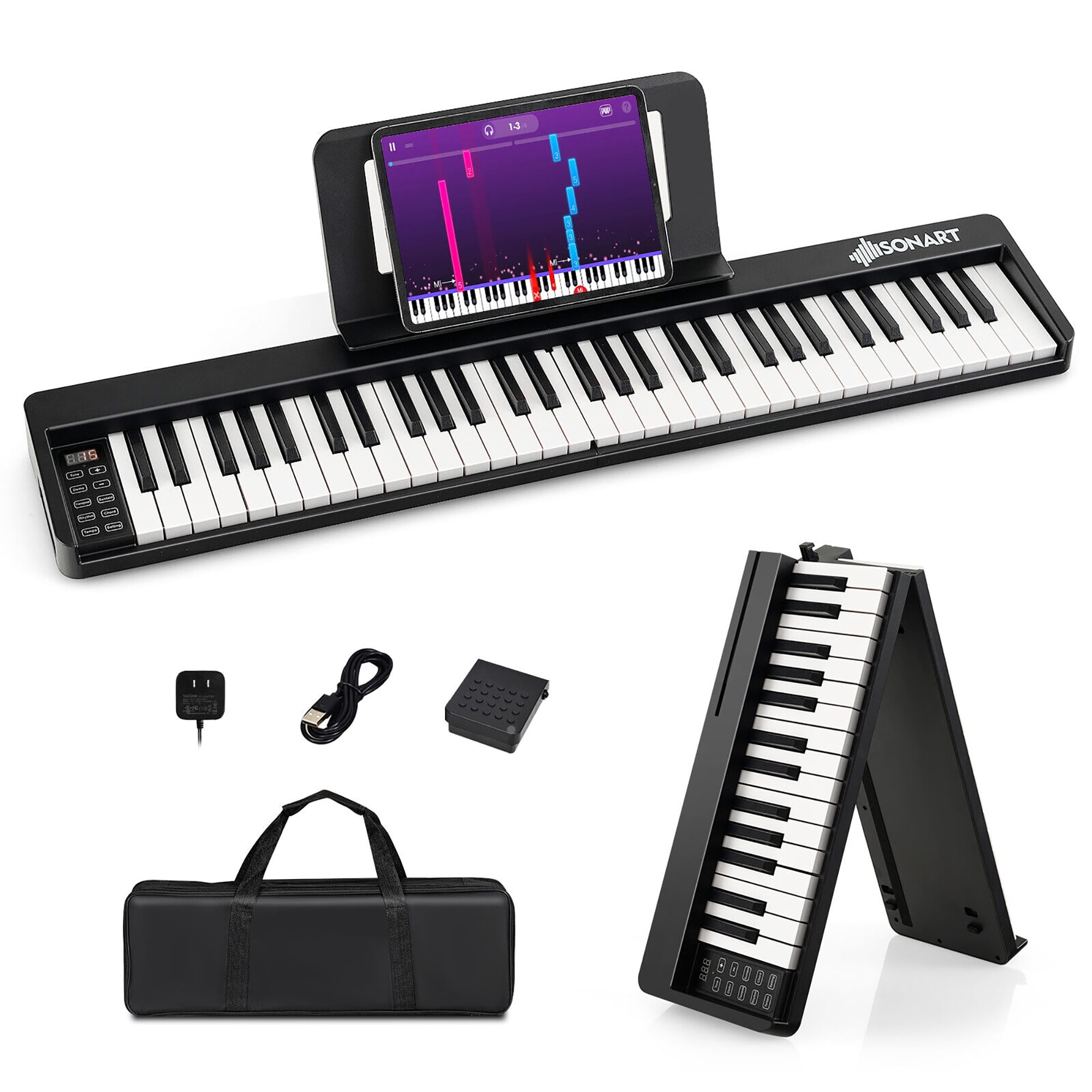 Gymax 61-Key Folding Piano Keyboard Portable Electric Piano w/ Full Size Keys Music Stand