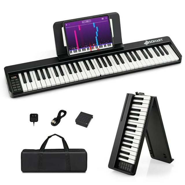 Gymax 61 Key Full Size Folding Piano SemiWeighted Keyboard MIDI Wireless Connection