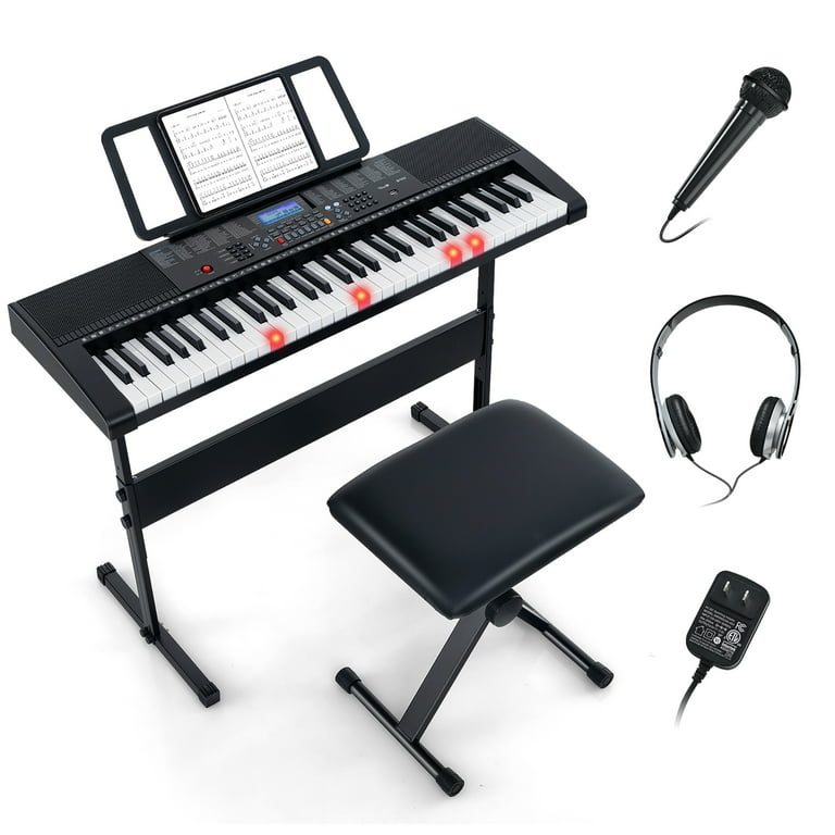 Gymax 61-Key Electric Keyboard Piano w/Lighted Keys, Stand, Bench