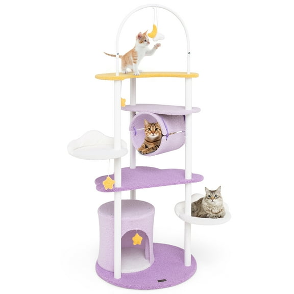Gymax 62'' Multi-level Cat Tree w/ Moon-Shaped Top Perch Cloud-Shaped Jumping Platform