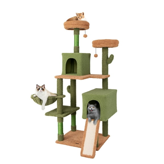 Gymax 63'' Cactus Cat Tree for Indoor Cats w/Sisal Scratching Posts & Ladder Basket Bed