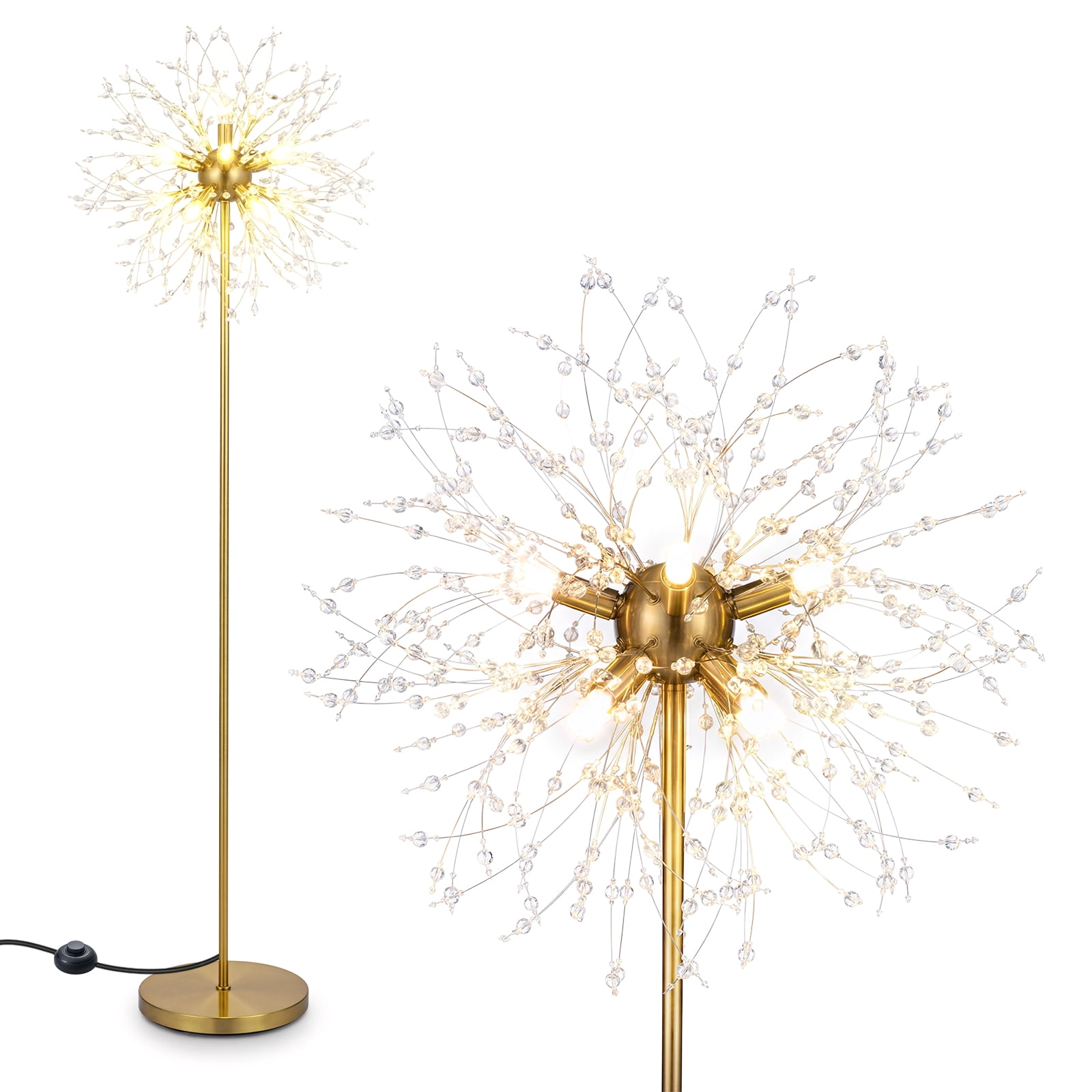 Gymax 63'' Crystal Floor Lamp w/Acrylic Crystals Foot Switch for Living Room Bedroom Gold