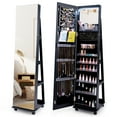 thumbnail image 1 of Gymax 64'' Jewelry Cabinet Armoire w/ 3-Color Lights Adjustable Shelves & Wheels Black, 1 of 9