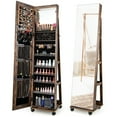 thumbnail image 1 of Gymax 64'' Jewelry Organizer Lockable Jewelry Cabinet Armoire w/ Mirror & LED Lights Coffee, 1 of 10