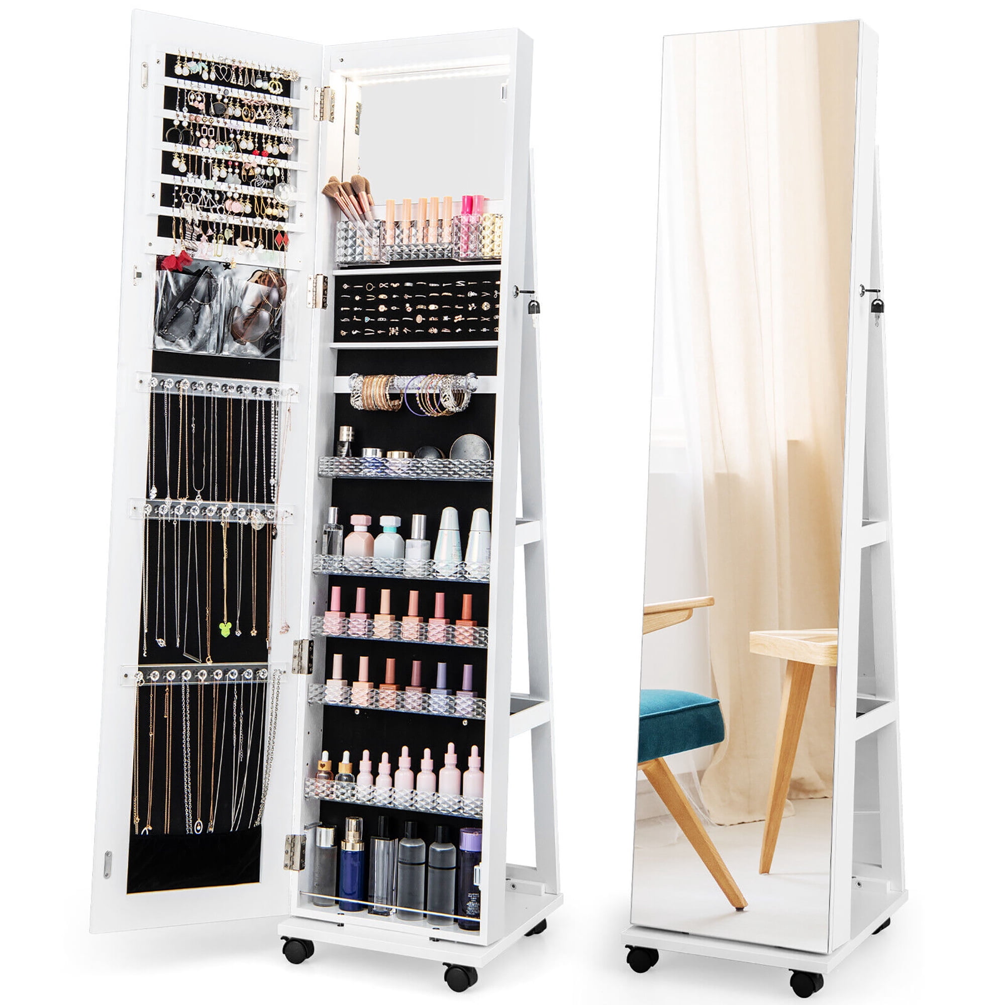 Gymax 64'' Jewelry Organizer Lockable Jewelry Cabinet Armoire w