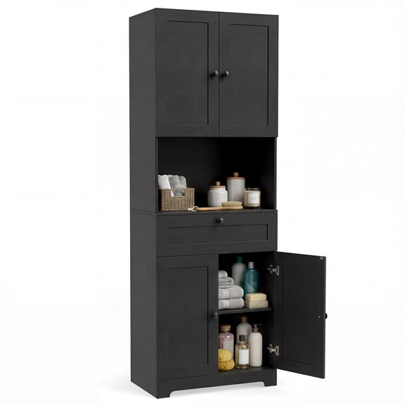 Gymax 67.5'' Kitchen Pantry Cabinet w/4 Doors 1 Drawer Open Countertop Adjustable Shelf