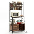 thumbnail image 1 of Gymax 67'' Bakers Rack w/ Power Outlet Coffee Bar Cabinet w/ S-Shaped Hooks Rustic Brown, 1 of 10