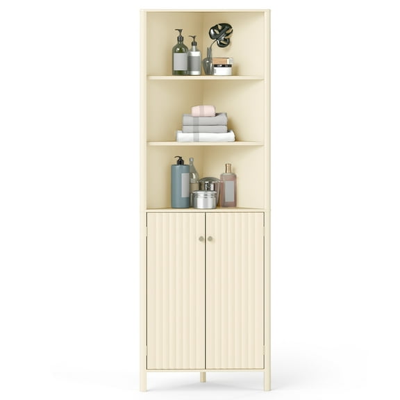 Gymax 68'' Tall Corner Cabinet w/ 5 Shelves & 2 Fluted Doors Adjustable Shelf