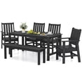 thumbnail image 1 of Gymax 6PCS Patio Dining Bench Set Outdoor HDPE Weather Resistant Table & Chairs Set Black, 1 of 10