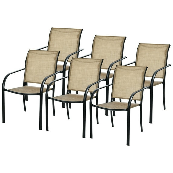 Gymax 6PCS Patio Dining Chair Outdoor Stackable Armchair Backyard Garden