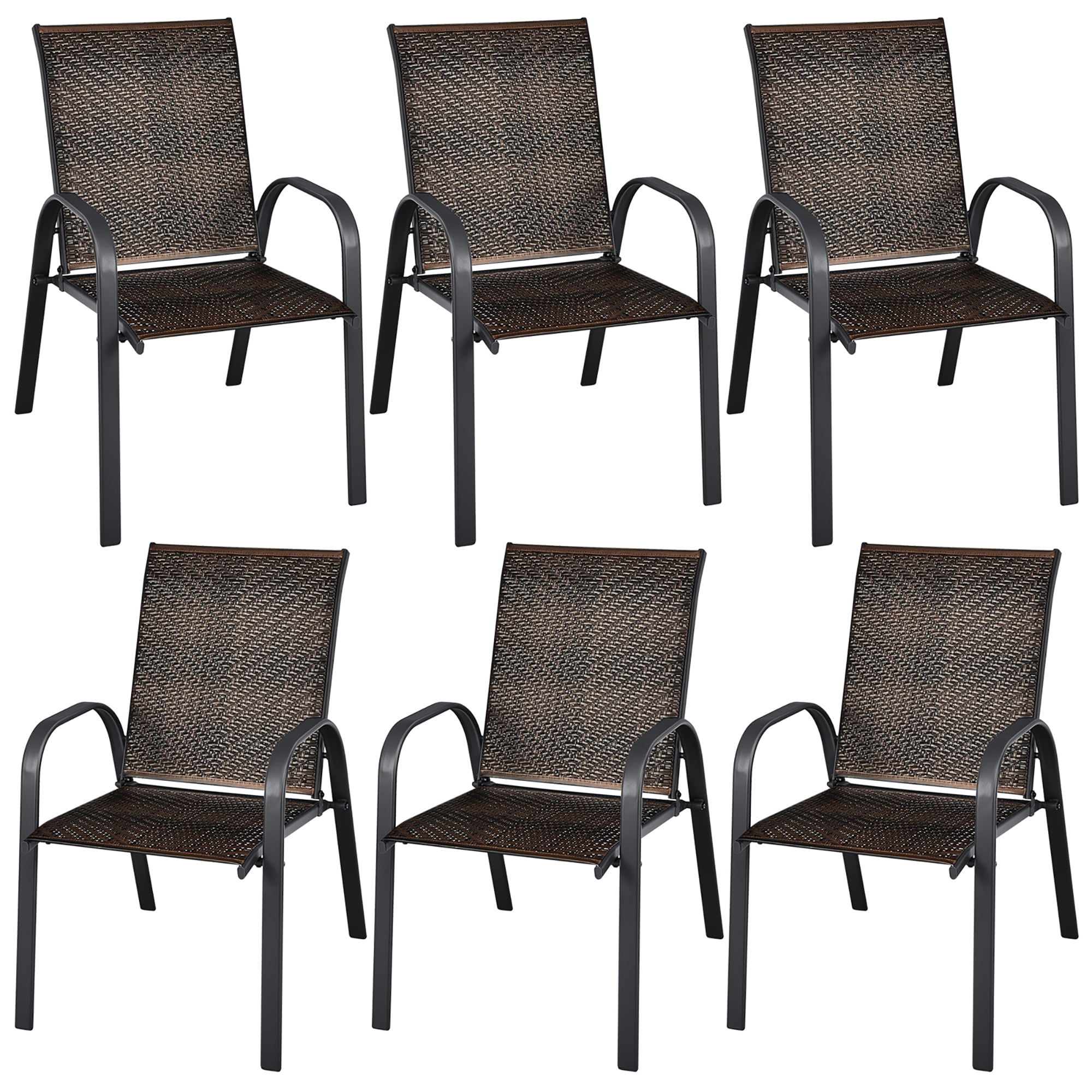 Gymax 6PCS Outdoor PE Wicker Stacking Dining Chairs Patio Arm Chairs ...