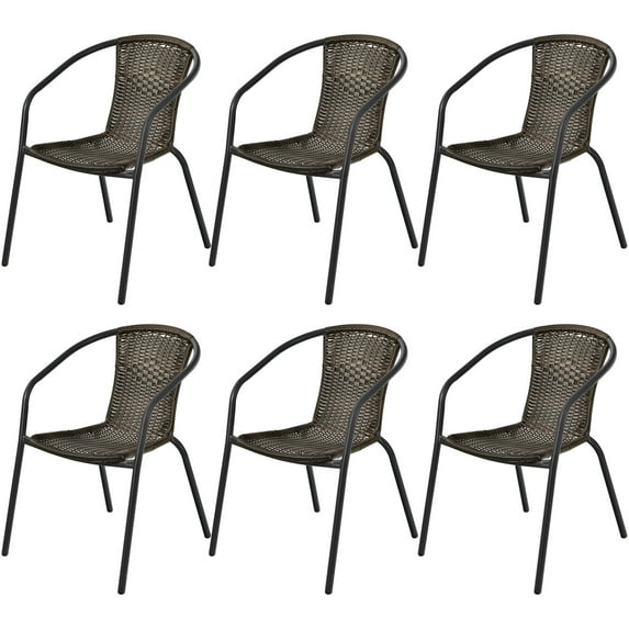 Gymax 6PCS Patio Rattan Dining Chair Outdoor Stackable Armchair Yard Garden Black