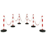 Gymax 6PCS Traffic Delineator Pole Safety Caution Barrier w/ 5ft Link Chains White & Red