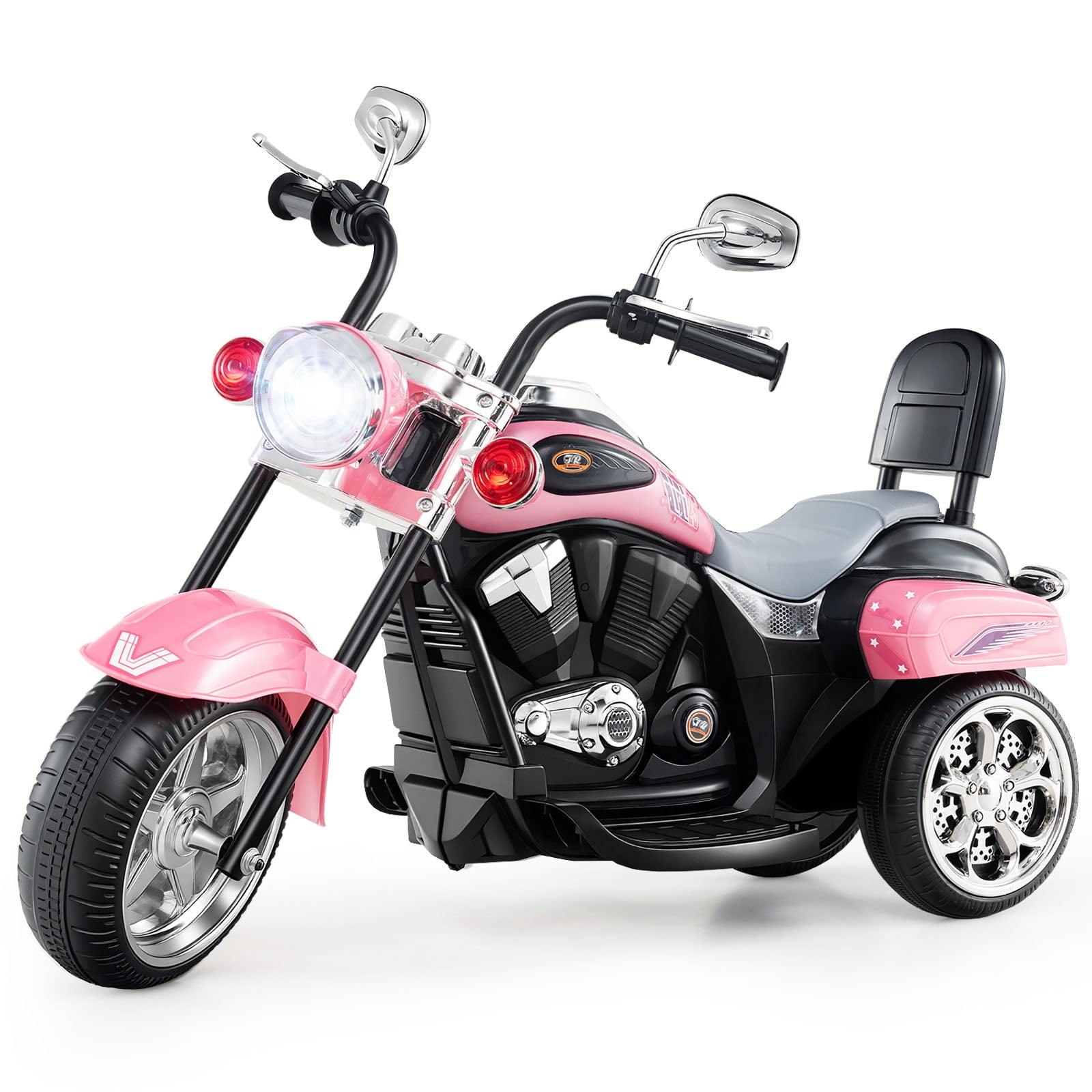 Gymax 6V Electric Kids Motorcycle 3-Wheel Ride On Toy w/ Adjustable Headlight Pink