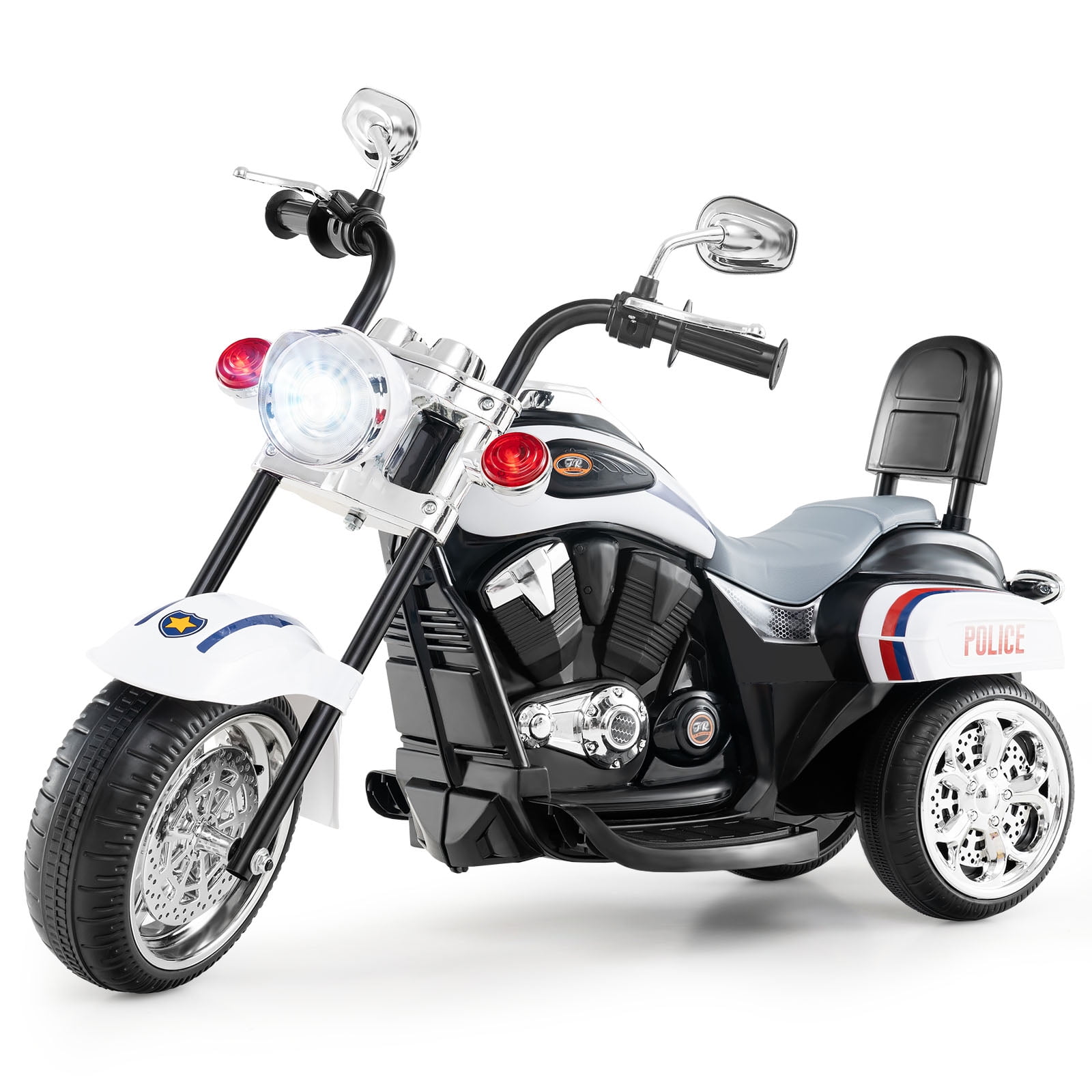 Gymax 6V Electric Kids Motorcycle 3-Wheel Ride On Toy w/ Adjustable Headlight White