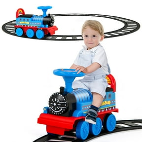 Gymax 6V Electric Kids Ride On Train Motorized Train Toy w/ Track & 6 Wheels Navy