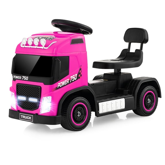 Gymax 6V Kids Electric Ride-on Truck Battery Powered Ride-on Toy w/ LED Lights Rose Red