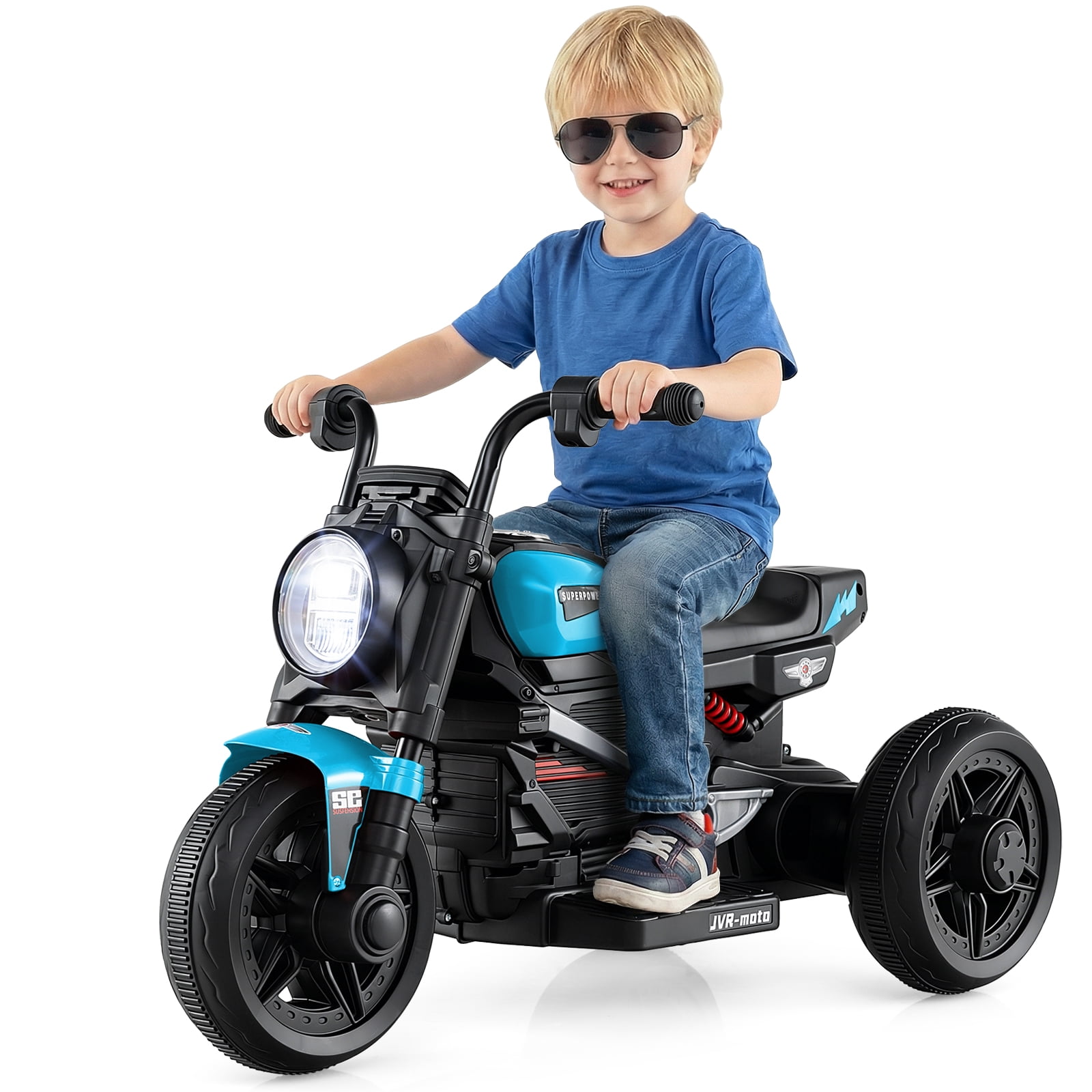 Gymax 6V Kids Motorcycle w/Song Story LED Headlights Accelerator Pedal & 3 Wheels Blue