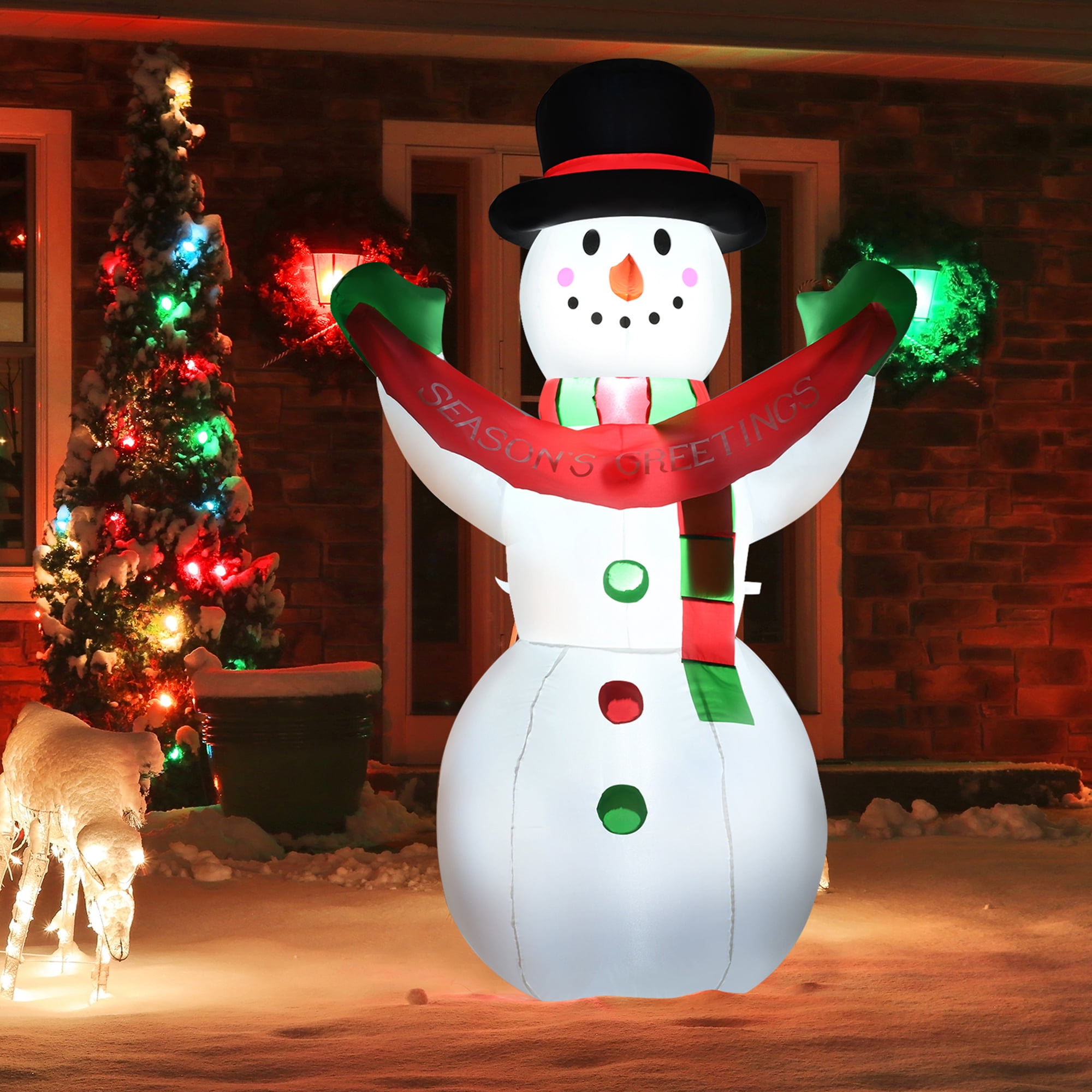 Gymax 6ft Outdoor Christmas Inflatable Snowman Decoration with Built-in ...