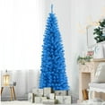 thumbnail image 1 of Gymax 6ft Pencil Artificial Christmas Tree Electroplate Pencil Tree (Blue), 1 of 10