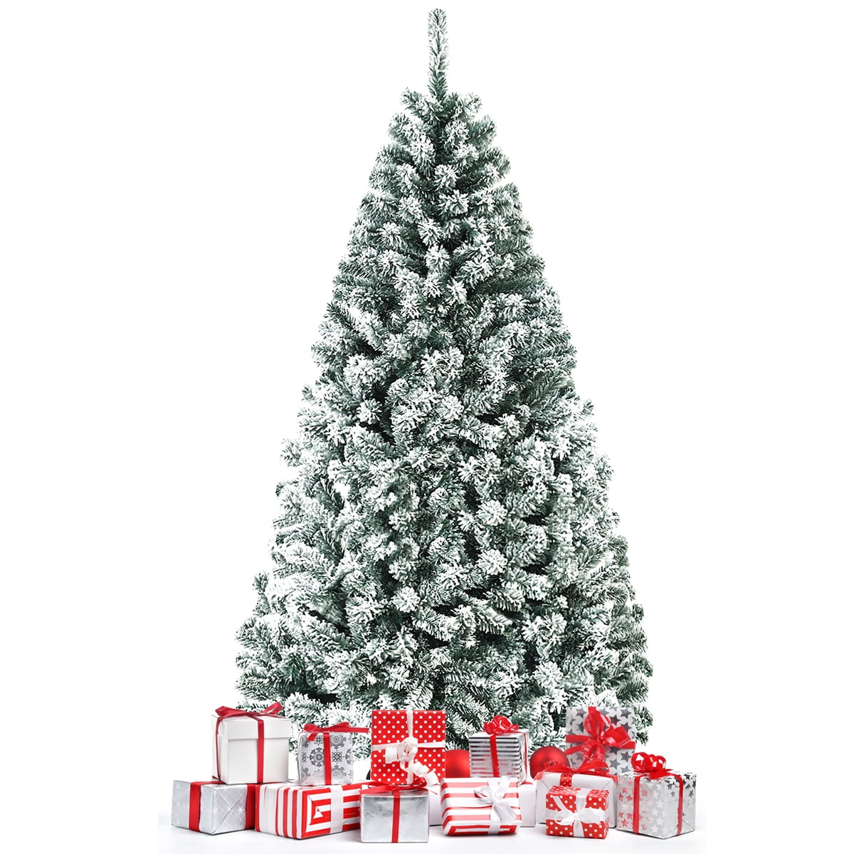 Gymax 6ft Snow Flocked Hinged Artificial Christmas Tree Unlit Holiday Decor