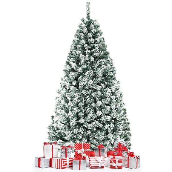 Gymax 6ft Snow Flocked Hinged Artificial Christmas Tree Unlit Holiday Decor