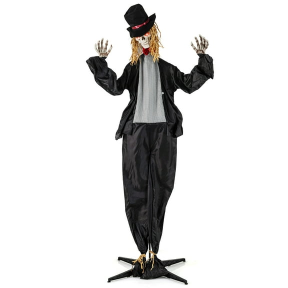 Gymax 7.2 FT Halloween Animatronic Standing Groom Haunted House Decoration Moving Head