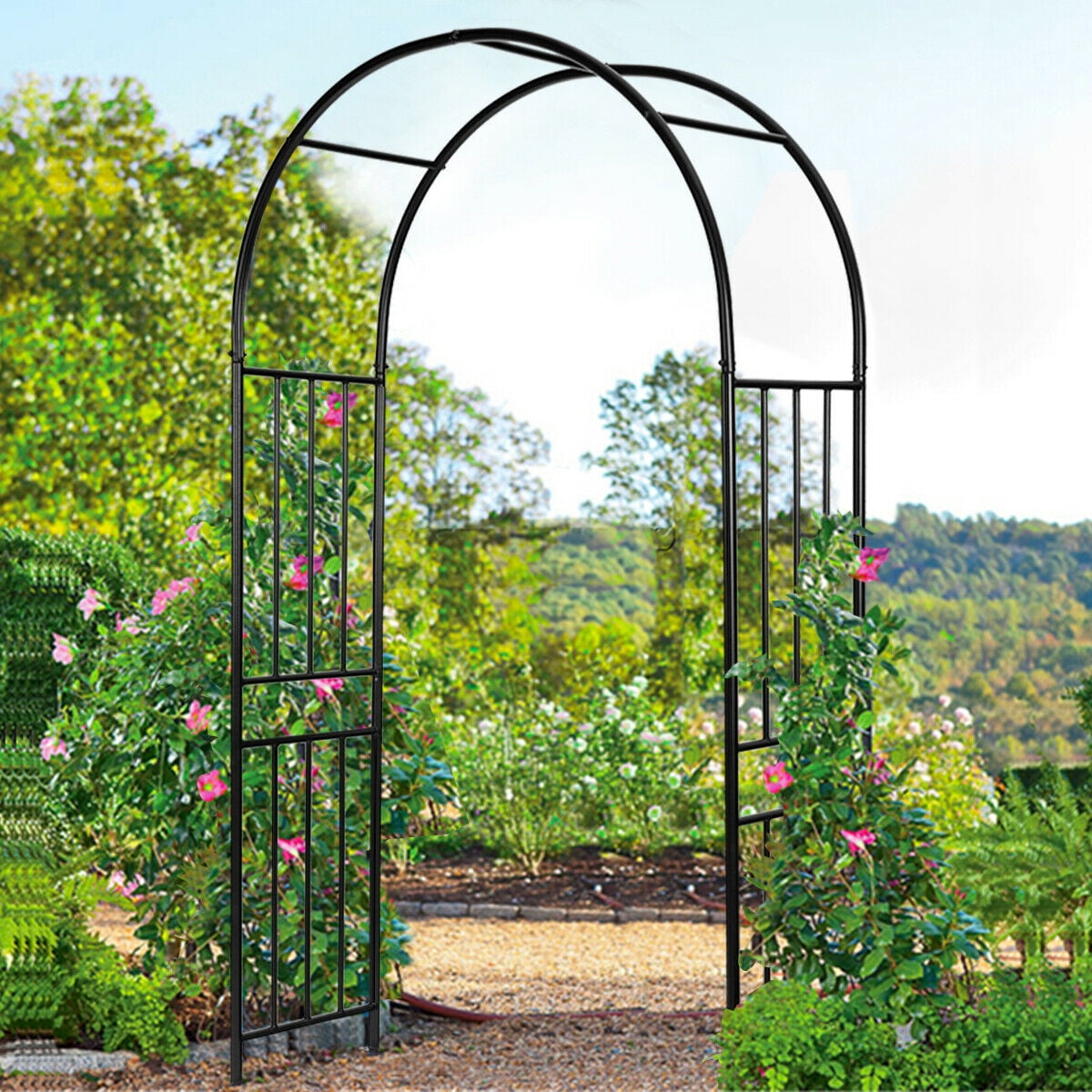 Gymax 7.2Ft Steel Garden Arch, Outdoor Metal Archway for