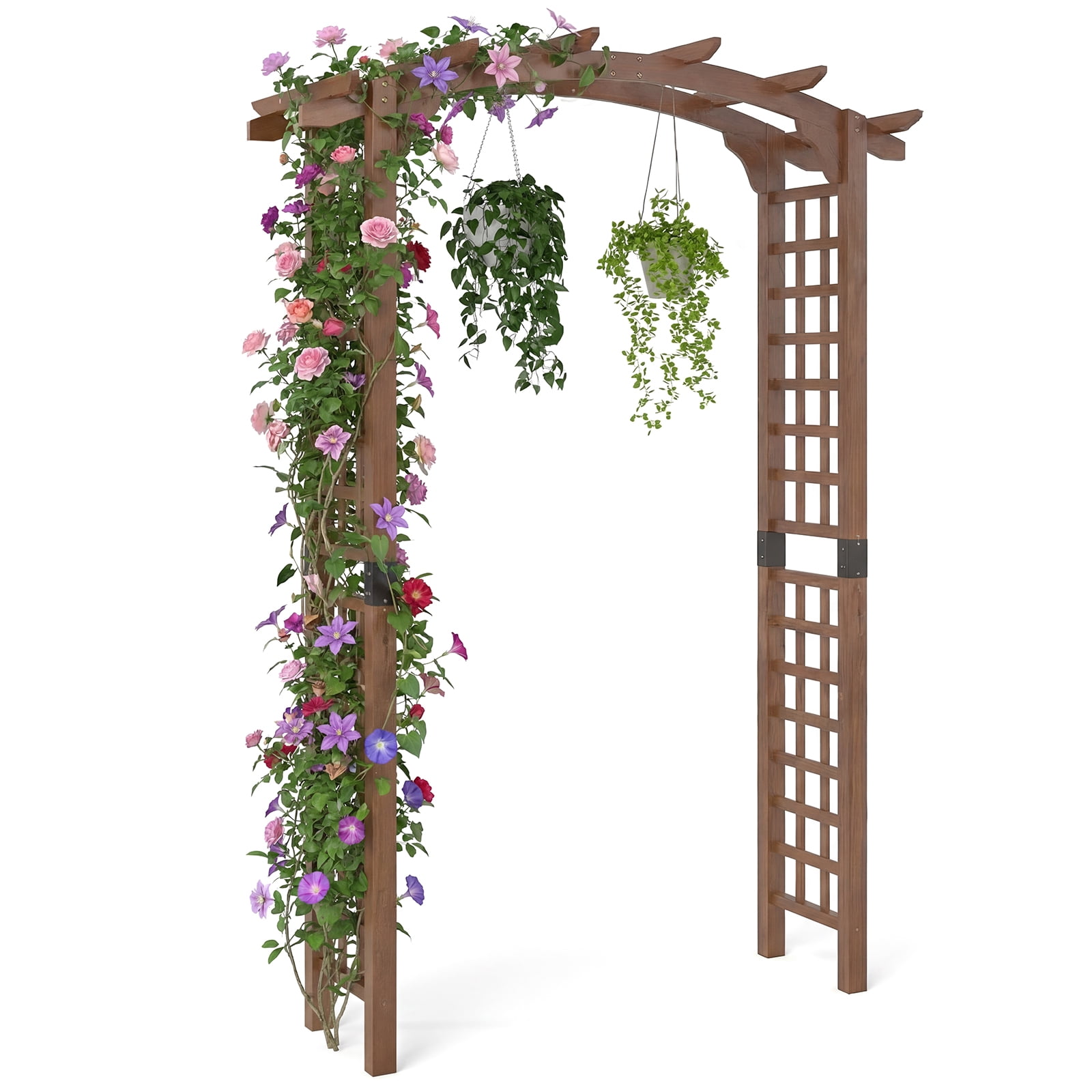 Gymax 7.5 FT Garden Arch Wooden Arbor Outdoor Wood Trellis for Climbing ...
