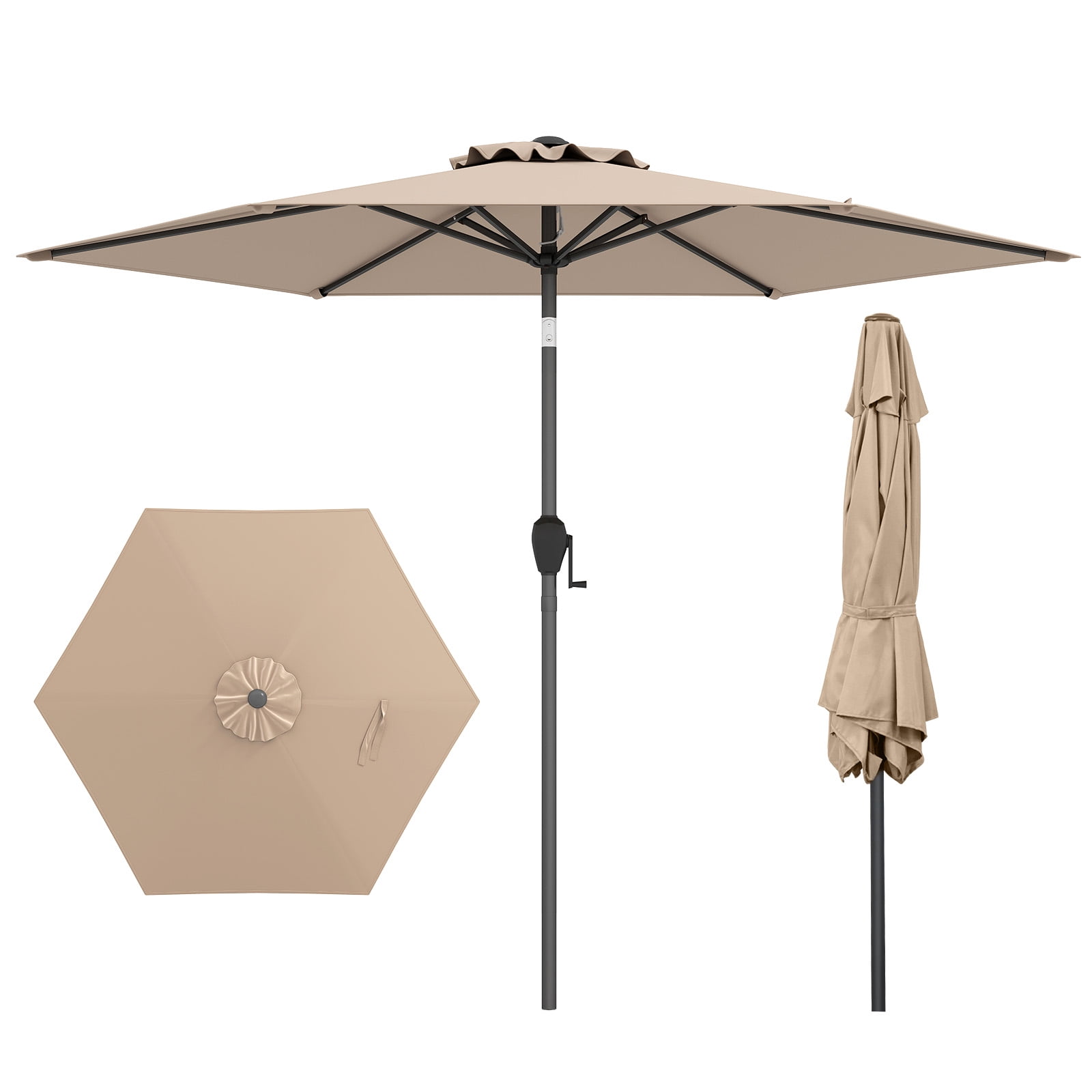 Gymax 7.5 ft Patio Umbrella Outdoor Heavy Duty Market Umbrella w/ Push Button Tilt Tan
